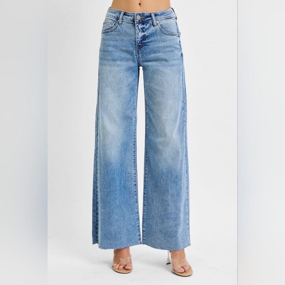 RISEN HR Tummy Control Light Wash Wide Leg Palazzo Denim Jeans Various NEW - Picture 11 of 12